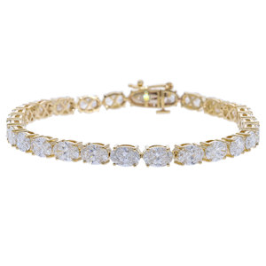 Elegante pulsera chapada en rodio de diamante CVD cultivado en laboratorio de oro blanco de 14 quilates corte ovalado diseño de tenis de cuatro puntas joyería fina de lujo - Product Image 1