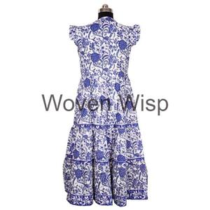 Bestseller bloque de mano impreso Jaipuri Floral Midi vestido de algodón con cuello en V verano primavera hecho a mano Casual Her Amelia Midi regalo perfecto - Product Image 5