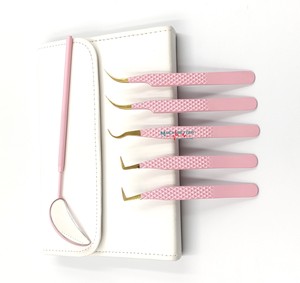 Pince à épiler d'extension de cils en acier inoxydable à pointe dorée rose pour bébé marque privée volume L pince à cils avec embouts en fibre - Product Image 4