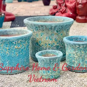(Vapentaria de safira) Vasos de cerâmica vietnamitas para plantadores ao ar livre têm vários tamanhos, design para plantas de jardim como Atlantis, vitrificadas