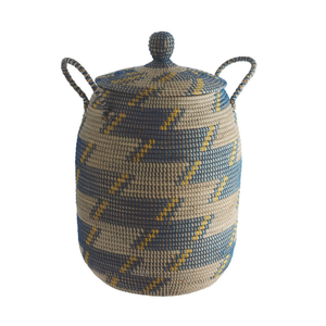 Meilleures ventes de paniers en jacinthe d'eau de haute qualité poignées intégrées tissées à la main décoratif jonc de mer stockage Shopping couvercle en métal - Product Image 3