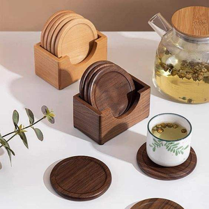 Sous-verres carrés en bois naturel écologiques classiques d'usine, sous-verres en vrac, gravure au laser personnalisée du logo pour la maison, l'hôtel, le restaurant - Product Image 4