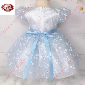 Maille florale avec manches courtes manches bouffantes robe à col rond pour les filles robe de soirée superposée au genou approvisionnement ODM - Product Image 1