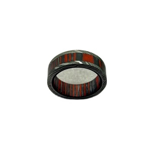 Bague artisanale en acier inoxydable plaqué platine, motif damas simple, pierre naturelle, 6 mm, forme bombée esthétique, durable - Product Image 1