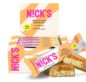 Barra de Proteína Keto NICKS Dulce de Leche, 14 g de Proteína, Baja en Carbohidratos, Sabor Chocolate, Caramelo y Galleta (12 x 50 g) - Product Image 1