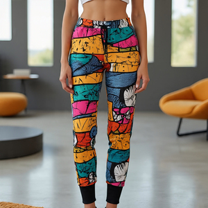 Ropa deportiva para correr sublimación pantalón pijama mujer cintura alta con cordón gráfico impreso pantalones de chándal señoras - Product Image 1