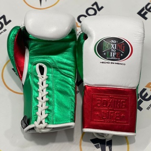 Gants de boxe personnalisés NO BOXING NO LIFE vert/rouge/blanc, en cuir véritable, pour entraînement et Muay Thai, pour hommes. - Product Image 1