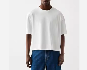 Vente en gros T-shirt court pour homme Boxy Fit Vintage 240 Gsm Coton Motif solide Surdimensionné et lourd Longueur courte - Product Image 2