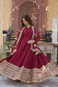 Vestido Largo de seda para mujer de diseñador Premium con bordado y lentejuelas Zari, ropa de boda y fiesta, traje Salwar para niñas - Product Image 4