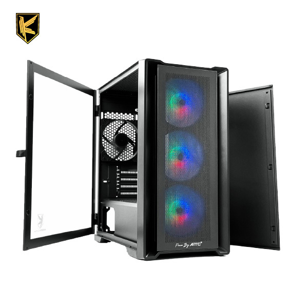 KINGSMAN MicroATX Mid Tower Gaming PC Case 4 ARGB Fans Tempered Glass Side Panel 300mm GPU Support Black