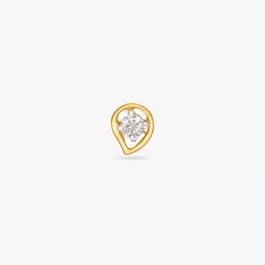 14kt Yellow gold iced out fashionable traditional <b>stud</b> <b>nose</b> pin with round shape lab grown diamond DEF color vvs clarity - Product Image 1