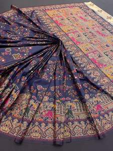 Saree de luxe indien avec Jari Gold Minakari Weaving Paithani Orange avec Rich Pallu Both Side Border pour femme - Product Image 2