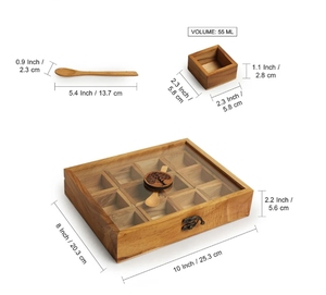 Tree of Life Handcrafted Spice Box With Spoon In Teak Wood 12 Containers spice container with spoon wooden box kitchen decor - Product Image 5