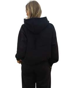 Ensemble de survêtement en molleton pour femmes noires, sweat-shirt à capuche chaud et pantalon de jogging, doux, décontracté, deux pièces, vêtements de détente pour l'hiver - Product Image 3