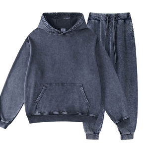 Al por mayor Chándales para hombre de tallas grandes, 100% algodón de alto gramaje, con lavado vintage desgastado, corte holgado, con capucha, nueva moda, con lavado Sun Stone - Product Image 1