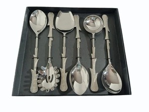 Cuchara pulida de oro Servidor de ensalada Cubiertos de acero pulido brillante de alta calidad Mango de metal Espejo Metal Servir Ware Set de 6 piezas - Product Image 5