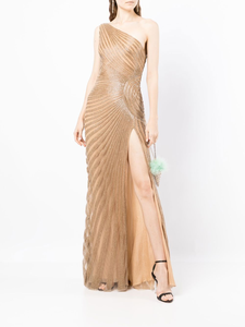 Robe de cocktail gaine en tissu perlé à épaules dénudées avec motif de cristal complexe pour les événements formels - Product Image 5