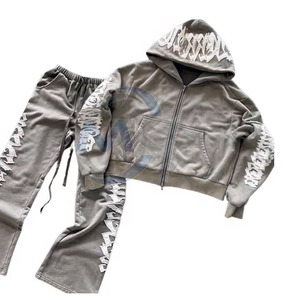 Best Quality Acid Wash Tracksuit Plus Size 100% Cotton Winter Clothing Outdoor Wear <b>Distressed</b> Features Men's Fleece Quick Dry - Product Image 2