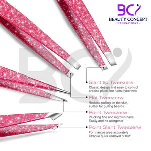 Pince à épiler classique en acier inoxydable à pointe inclinée rose pailletée, durable, pour hommes et femmes, nouveau design - Product Image 2