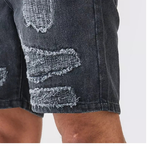 Pantalones cortos vaqueros informales de verano con logotipo personalizado a la moda de alta calidad al por mayor, ropa de calle ajustada, pantalones cortos vaqueros Vintage para hombre - Product Image 4