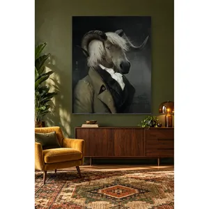 Fida Horned Goat in Jacket Portrait rétro imprimé sur toile - Product Image 5