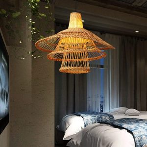 โคมไฟหวายสานแบบหลายชั้นทำด้วยมือ, โคมไฟระย้าไม้ไผ่สานแบบไม่สม่ำเสมอสำหรับห้องรับประทานอาหารร้านอาหารคาเฟ่ตกแต่ง - Product Image 3