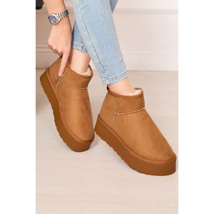 Bottines Chelsea marron à doublure fourrée, semelle plateforme, bout carré, hauteur mi-mollet, saison automne, tige en cuir de vachette, fermeture à lacets, caoutchouc EVA - Product Image 3