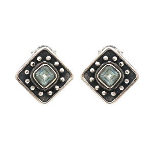 Pendientes de tuerca cuadrados de Plata de Ley 925 de alta calidad, piedras preciosas de Topacio Azul, bonito diseño minimalista para bodas, fiestas, compromiso - Product Image 4