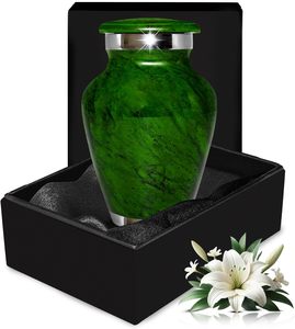 Caja de lujo de aluminio hecha a mano verde oscuro, urna pequeña contemporánea, urna de recuerdo cuidadosamente elaborada para objetos decorativos - Product Image 1