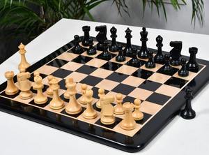 Luxury Reproduction English Staunton Chessmen Ebonized Wood And Boxwood 3.8 King At Best Price - Product Image 3