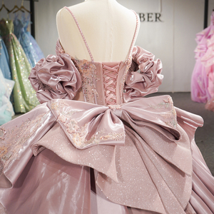 Vestido de Quinceañera de Lujo Dy6956 en Chifón Rosa con Brillo, Vestido de Gala Abullonado con Escote Corazón, Sin Mangas, Bordado, para Fiesta de Promoción o Boda - Product Image 5