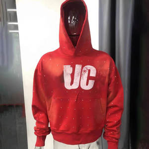 Sweat à capuche personnalisé imprimé de haute qualité 100 % coton, entièrement orné de strass, épais pour l'hiver, avec logo délavé au soleil, fabriqué par le fabricant - Product Image 5