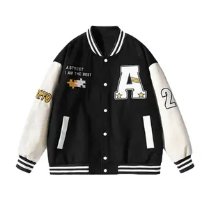 2023 OEM logotipo personalizado varsity jaqueta com chenille remendos chique bordado beisebol letterman bombardeiro jaqueta