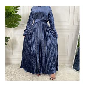 Autumn Winter Pleated Velvet Modest Muslim Dress Islamic Clothing Dubai Turkish Elegant Outfits Causal Abaya Kaftan Solid Color - Product Image 6