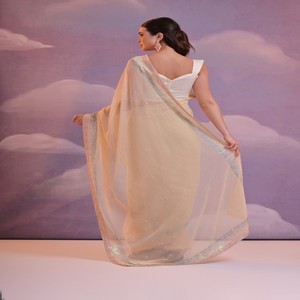 Bollywood Ethnic Wear Faux Georgette Tissu Broderie Frontière Lourde Saree Élégant Indien Pakistanais Vêtements Fantaisie Exclusive - Product Image 5