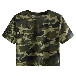 T-shirts courts pour femmes avec impression de camouflage personnalisée, tendance estivale, hauts courts pour femmes avec manches courtes - Product Image 1