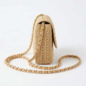 Fashion Beige Woven Raffia Crossbody <b>Shoulder</b> <b>Bag</b> with Tassel Adjustable <b>Strap</b> & Magnetic Closure for Beach Travel & Daily Use - Product Image 4