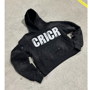 Logo personnalisé en détresse Écusson brodé en vrac 100% coton Bouffée Impression décontracté solide tricoté sweats à capuche pour femme - Product Image 2