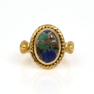 Bague de mariage ovale en azurite et cuivre de 10x14 mm, sertie de pierres précieuses, plaquée or 18 carats, style bohème délicat, pour femmes, bijoux fins - Product Image 1