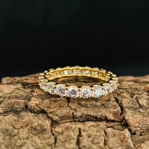 14K Solid Gold Colorless Brilliant Round Cut Diamond Christian Luxury Eternity Wedding Band - Product Image 2