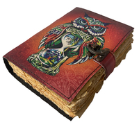 Journal en cuir véritable Colorful Owl Printed Book Of Shadows Witch Craft Journal Grimoire Magical Book With Lock Clasp Note Book