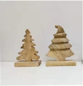 Ornement de sapin de Noël en bois naturel avec étoile sur le dessus, décoration de table artisanale, décoration de Noël rustique pour la maison - Product Image 4