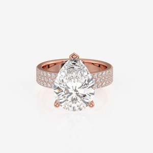 Bague en or jaune 18 carats avec diamant taille poire cultivé en laboratoire, grappe à trois pavés, pour fiançailles ou mariage, bijoux en coffret - Product Image 6