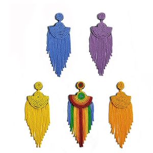 Pendientes largos de flecos hechos a mano con cuentas de semillas coloridas para mujer, pendientes con cuentas en forma de vestido, accesorio de moda personalizable - Product Image 6
