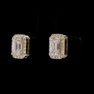 Lujosos pendientes de diamantes cultivados en laboratorio con corte de esmeralda de 2,25 quilates, oro amarillo de 14 quilates, joyería fina sostenible EF de quilates para mujer - Product Image 1