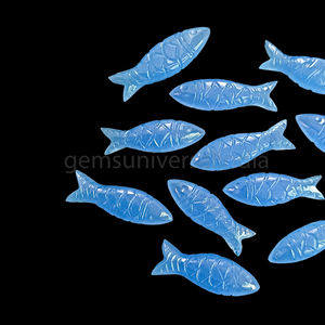 Cuentas de piedras preciosas sueltas talladas de pez Calcedonia azul Natural para fabricación de joyas 8x25mm Calcedonia piedra pez tallado figuritas encanto - Product Image 3