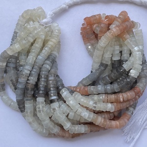 Perles Heishi facettées en pierre de lune naturelle multicolore (pêche, blanc, gris) de 6 mm et 8 mm pour grossistes, fournisseurs d'usine en ligne - Product Image 1