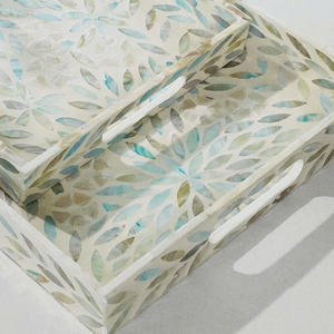 Plateaux de service faits à la main, plateaux décoratifs en nacre, décoration de pièce, plateau de table basse, lot de 2 plateaux - Product Image 3