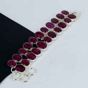 Kashmir Ruby Gemstone Solid 925 Sterling <b>Silver</b> Handmade Bracelet Bohemian Jewelry For <b>Women</b> Birthday Gifts - Product Image 3