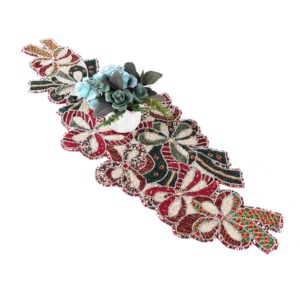 Chemin de table élégant avec finition perlée Accent d'inspiration royale pour décor de salle à manger Chemin de table en perles royales florales de 13x36 pouces - Product Image 1